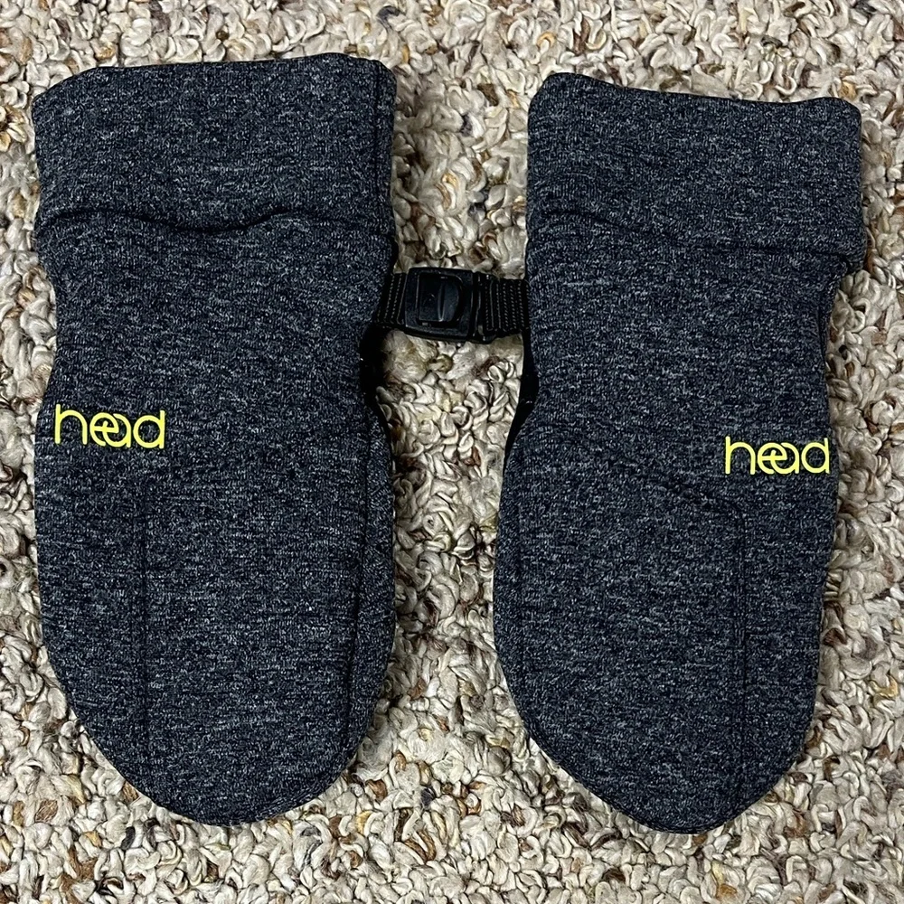 Head Charcoal Mittens with Vibrant Yellow Emblem